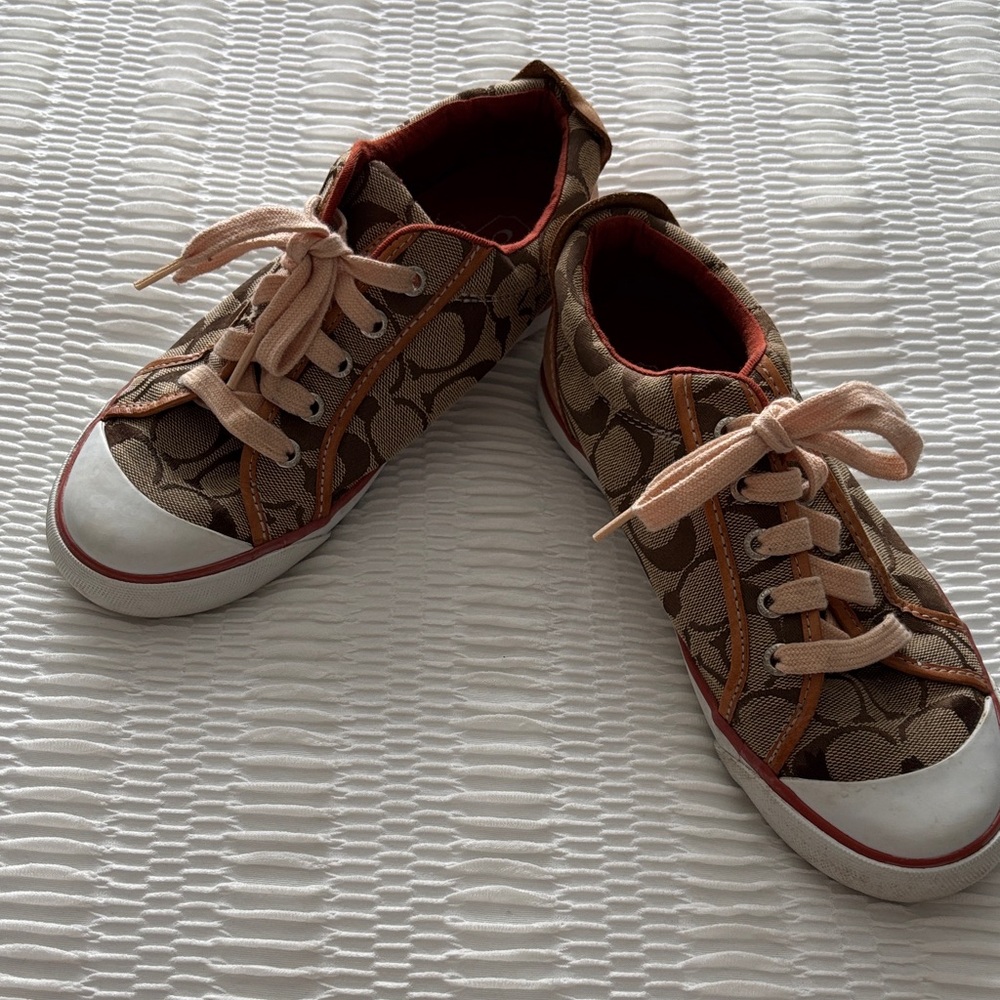 Coach Kids Signature Canvas Sneakers with Pink Laces